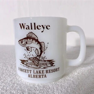 Vintage Fawcett Lake  Resort Alberta Walleye Milk Glass Mug